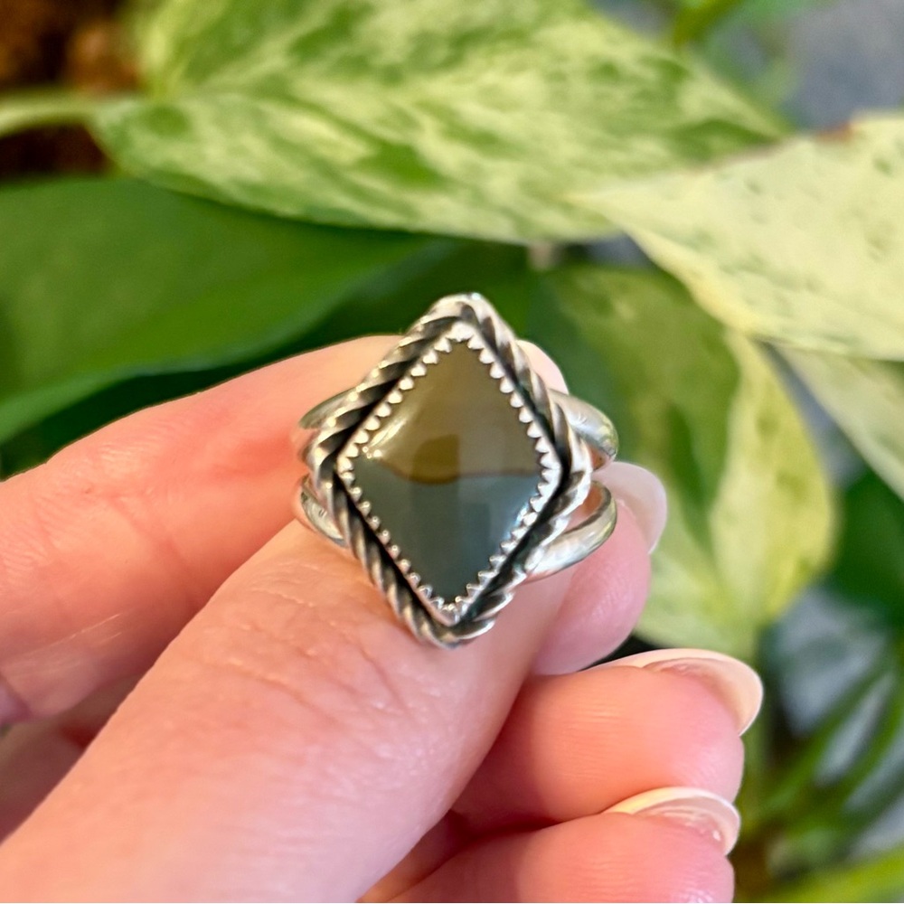 Heavy Sterling Silver and Picture Jasper Ring, Size 8